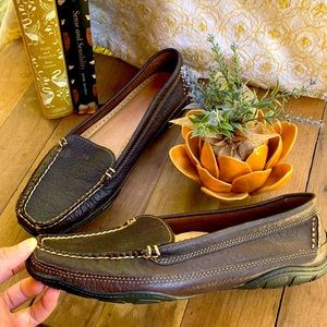 L.LBEAN VIBRAM SOLE BROWN GENUINE LEATHER LOAFERS SLIP ON WALKING FLAT Womens